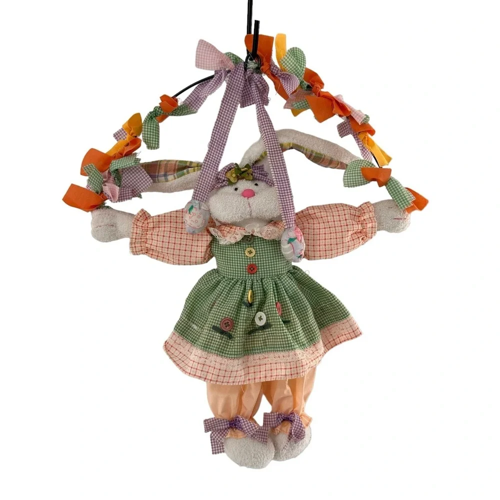 Vintage Plush‎ Easter Bunny Rabbit Spring Door Wreath Wall Hanging Decor 18
